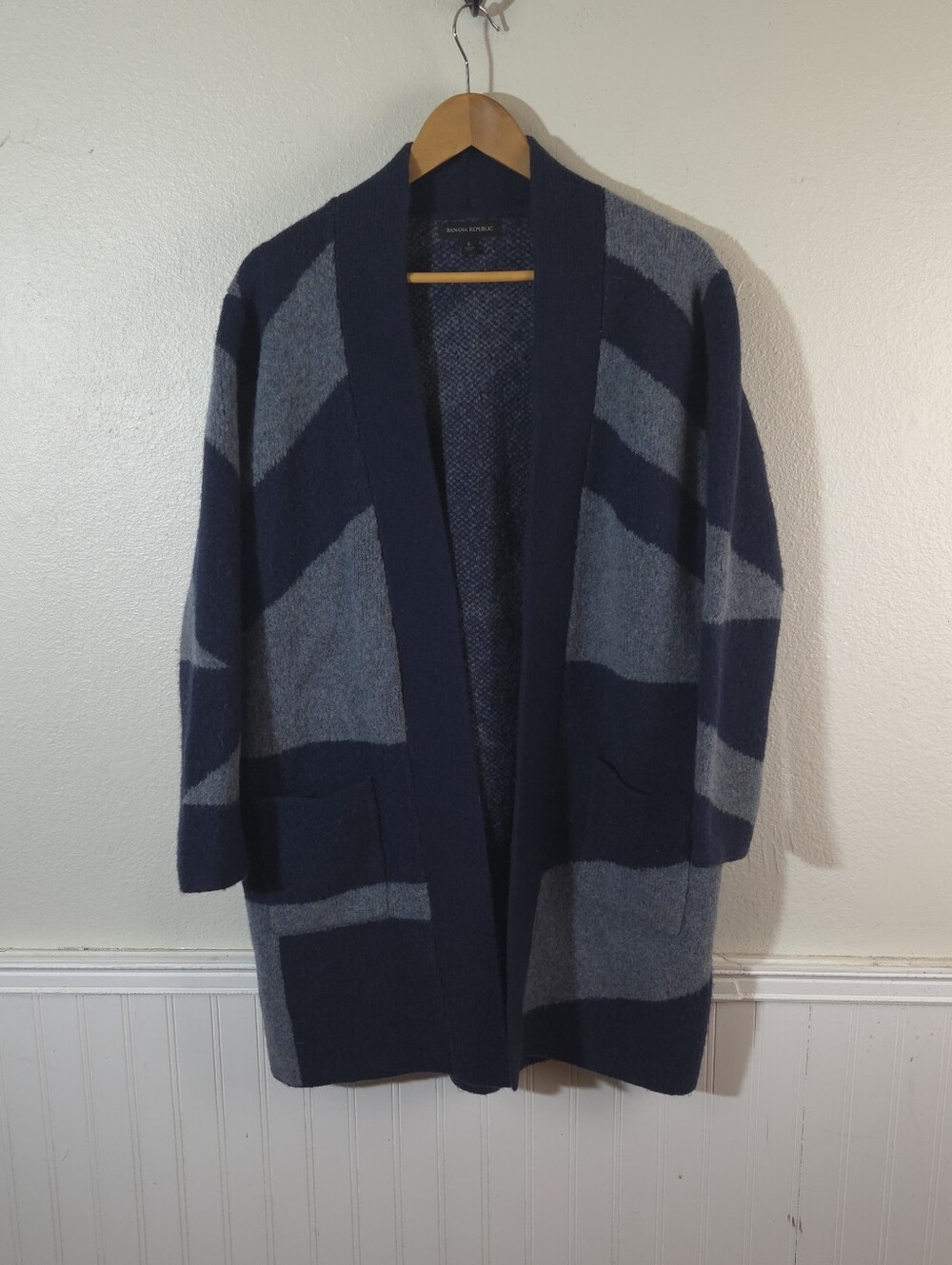 Banana Republic Ajri Geometric Coatigan Wool Yak Hair Cardigan Navy Blue S